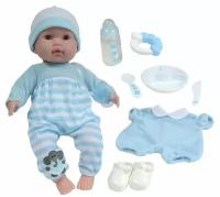 Кукла Berenguer Boutique Soft Body Baby Doll - Blue 10 Piece Gift Set (Беринжер девочка в голубом 38 см с подарочным набором из 10 предметов)