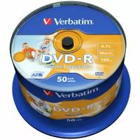 Оптический диск DVD-R диск Verbatim 4,7Gb 16x 50шт. Printable CakeBox (43533)