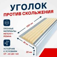 Противоскользящий алюминиевый угол-порог на ступени Стандарт 38мм, 1.35м, бежевый