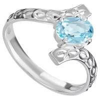 Серебряное кольцо с натуральным голубым топазом (Swiss) - размер 19,5 / покрытие Белый Родий