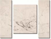 Модульная картина на холсте, Итальянский пейзаж (ректо); Скалы и листва (verso)