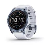 Умные часы Garmin FENIX 7 Sapphire Solar титановый синий минерал DLC с белым ремешком