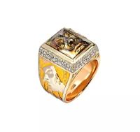 Широкое мужское кольцо из комбинированного золота с бриллиантами с изображением Сальвадора Дали