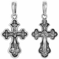 Крест нательный серебряный 3 на 1,6 см Распятие и Ангел Хранитель, арт прКр-148