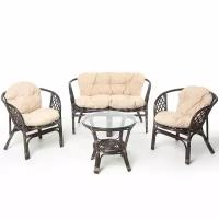 Мебель садовая Багамы 01/16 NEW ТК (стол+диван+ 2 кресла, темный коньяк с подушками рогожка)