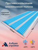 Противоскользящая алюминиевая полоса накладка на ступени с тремя вставками 100мм*1м голубой