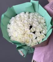 Букет белых роз №67, цветы 51 шт. для девушки