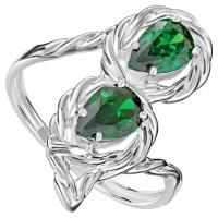 Серебряное кольцо с зеленым камнем (нанокристалл) - размер 20 / покрытие Белый Родий