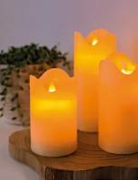 Набор восковых свечей гармония, кремовые, тёплые белый LED-огни, колышущееся пламя, 10-15 см, батарейки, ПДУ, 3 шт., Kaemingk (Lumineo) 480014