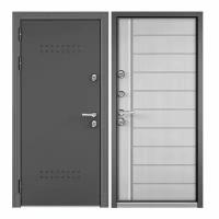 Дверь входная для дома Torex Snegir Termo 880х2050, левый, тепло-шумоизоляция, терморазрыв, антикоррозийная защита, замки 3-го класса, черный/серый