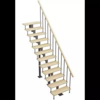 Модульная лестница Стандарт (прямой марш) MOD-00-01 Высота-2025-2115 Материал-Сосна Высота шага-225 Цвет каркаса-Серый