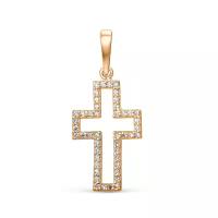 BASSCO, Золотая подвеска крестик с фианитами, золото красное 585, подвеска-крестик, золотой крестик