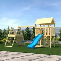 Детская деревянная игровая площадка для улицы дачи CustWood Scout S8+ с большой деревянной крышей