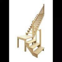 Деревянная межэтажная лестница ЛЕС-08 (поворот 90 градусов)