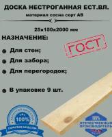 Доска нестроганная естественной влажности 2000х150х25 (комплект 9 шт)