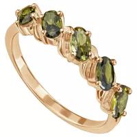 Серебряное кольцо с оливковым камнем (нанокристалл) - размер 18,5 / покрытие Розовое Золото