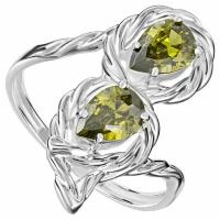Серебряное кольцо с оливковым камнем (нанокристалл) - размер 19 / покрытие Чистое Серебро