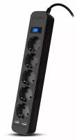 Сетевой фильтр Sven SF-05LU 3.0 м, 5 евро розеток, 2*USB (2,4А), черный, цветная коробка