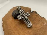 Серебряный мужской крест из серебра 925 пробы на основе дерева Эбен