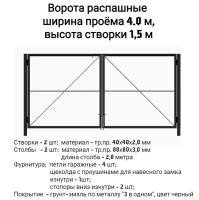 Ворота 4.0х1,5 м распашные садовые (каркас) со столбами, открывание наружу