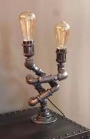 Декоративная лофт лампа ручной работы из металла - настольная лампа в стиле Стимпанк из труб - Скрученные