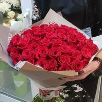 Букет живых цветов №60, розы 51 шт. букет для девушки