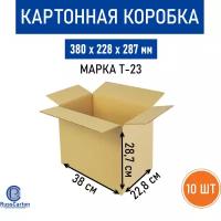 Картонная коробка для хранения и переезда RUSSCARTON, 380х228х287 мм, Т-23 бурый, 10 ед