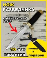 Нож разведчика НР40 с обратной гардой из кованой стали 95Х18, гарда и основание из латуни, рукоять морёный граб