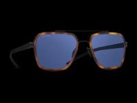 Титановые солнцезащитные очки GRESSO Boston - квадратные / синие монолитные / кант коричневый тортуаз