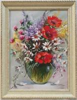 Картина маслом на двп Цветы, оформлено в рамку 50х40см