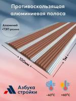 Противоскользящая алюминиевая полоса накладка на ступени с тремя вставками 100мм*1м коричневый