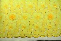 Ткань желтая органза с фактурными цветами (нашитыми цветами)