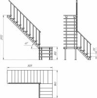 Комбинированная межэтажная лестница ЛЕС-05-3 (поворот 90°, h 3 м), Сосна с подступенкой