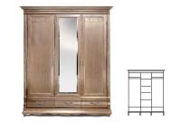 Шкаф для одежды Оскар с зеркалом | 3-х дверный | амбэр с белой патиной