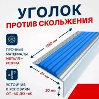 Противоскользящий алюминиевый угол-порог на ступени Стандарт 38мм, 1.35м, синий