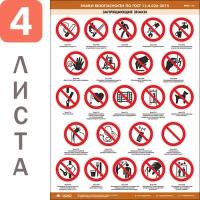 Плакаты «Знаки безопасности по ГОСТ 12.4.026-2015» (ламинированная бумага, А2, 4 листа)