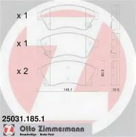 Колодки торм OPEL CRUZE / ASTRA J 1.3-2.0 F 09 / - перед (для тормозного диска D 276 ММ) ZIMMERMANN 250311851