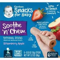 Gerber, Snacks for Baby, Soothe ' n' Chew, Teething Sticks, 6+ Months, Strawberry Apple, 6 Individually Wrapped Sticks, 0.53 oz (15 g) Each