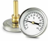 Термометр биметаллический 0-120С с гильзой для перегонного куб, самогонных аппаратов, гриля, коптильни