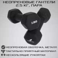 Гантели неопреновые 2.5 кг 2 шт STRONG BODY, черные (гантель для спорта и фитнеса 2,5 кг, пара)