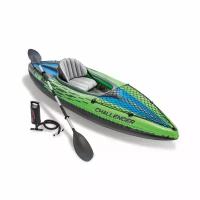 Лодка надувная INTEX CHALLENGER K1 KAYAK, 1 мест. + ручной насос, алюминиевые весла, сетка для аксессуаров