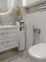 Шкаф для ванной комнаты, Гестия, ШТГранд 2 ниши, белый, 95*20*19, маленький шкафчик для ванной и туалета, полка в туалет