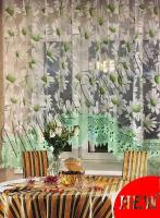 Тюль, шторы для кухни, арка короткая, цветы Ромашка 290*160, гардина, занавески в комнату