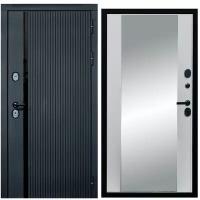 Дверь входная металлическая DIVA ДХ-46 Зеркало 2050x860 Правая Черный кварц - Д15 Белый софт, тепло-шумоизоляция, антикоррозийная защита для квартиры