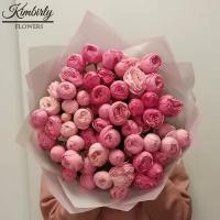 Букет живых цветов из роз, 15 шт, цвет розовый, розы пионовидные Сильва арт 214