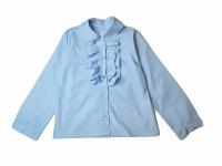 Школьная блузка для девочки с жабо, голубая, Сказка, размер 128-64