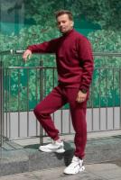 Магазин Толстовок - Мужской зимний спортивный костюм бордовый: пуловер с короткой молнией и теплые спортивные брюки, L-50-Unisex-(Мужской)