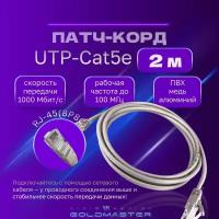 Патч-корд 2 м Голд Мастер UTP 5е RJ45 интернет кабель 2 метров LAN сетевой Ethernet патчкорд серый (NA102--2M), контакты blade с позолотой 03FU