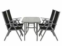 Комплект обеденной мебели для сада Равена: стол + 4 складных кресла, металл/текстилен/стекло