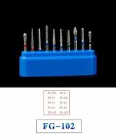 FG-102 Incidental Набор алмазных боров 10шт для подготовки зубов под коронки моляры и премоляры. Диаметр хвостовика - 1,6 мм